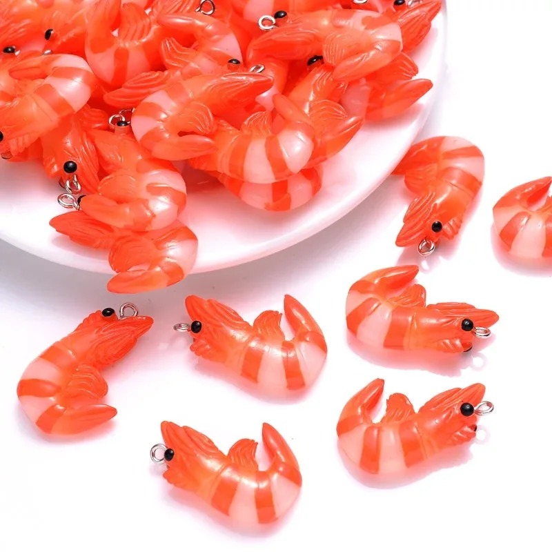 Resin Art Kits For Adults - 10 個アクリル樹脂漫画シーフードチャーム 3D 模擬ロブスターシュリンプペンダント DIY ジュエリー作成アクセサリーネックレス用