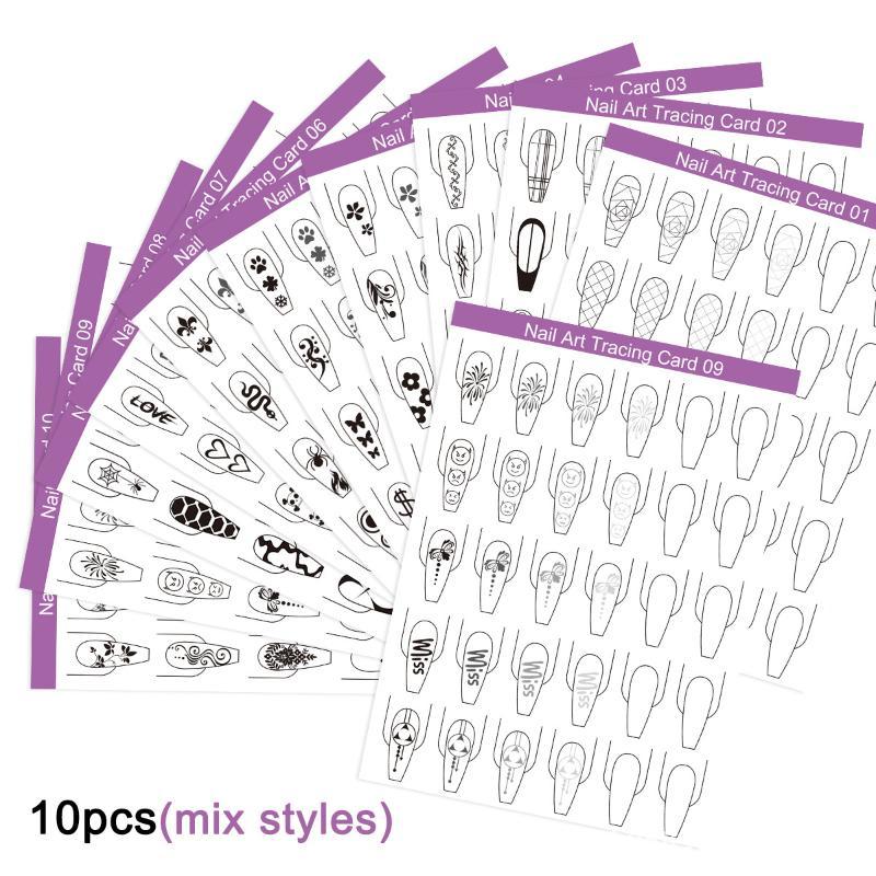 Resin Art Guide Free - 10 個ネイルアートライン練習紙描画絵画テンプレート学習ブックマニキュアツール UV ジェルポリッシュガイド爪アクセサリー