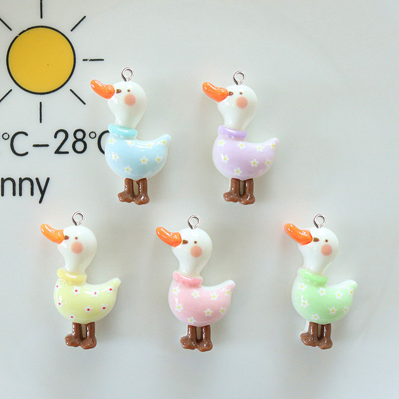 Resin Art Earrings Material - 10 個かわいい光沢のあるグリッターアヒル樹脂 DIY 発光ジュエリーアクセサリーイヤリングキーホルダーチャーム装飾アート材料小さなフック