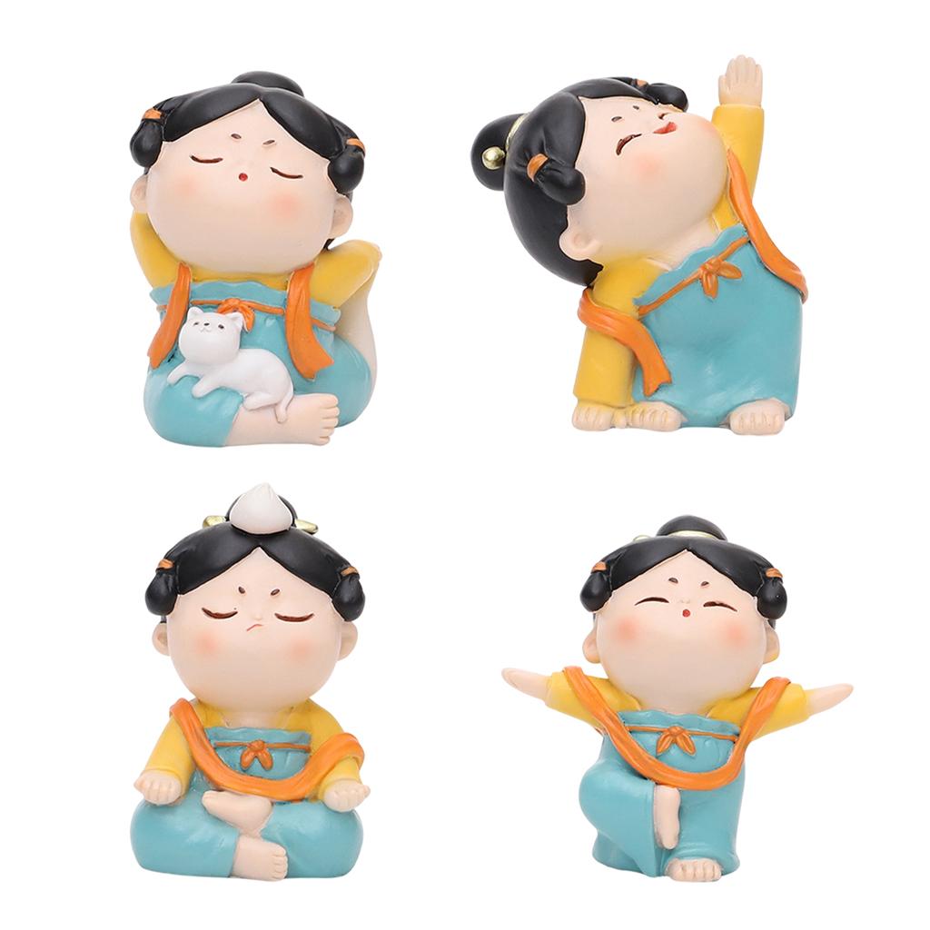 Resin Art Studio - かわいい中国の女性ヨガ像古代スタイルの人々の置物彫刻手作りアートミニチュア置物本棚スタジオ用