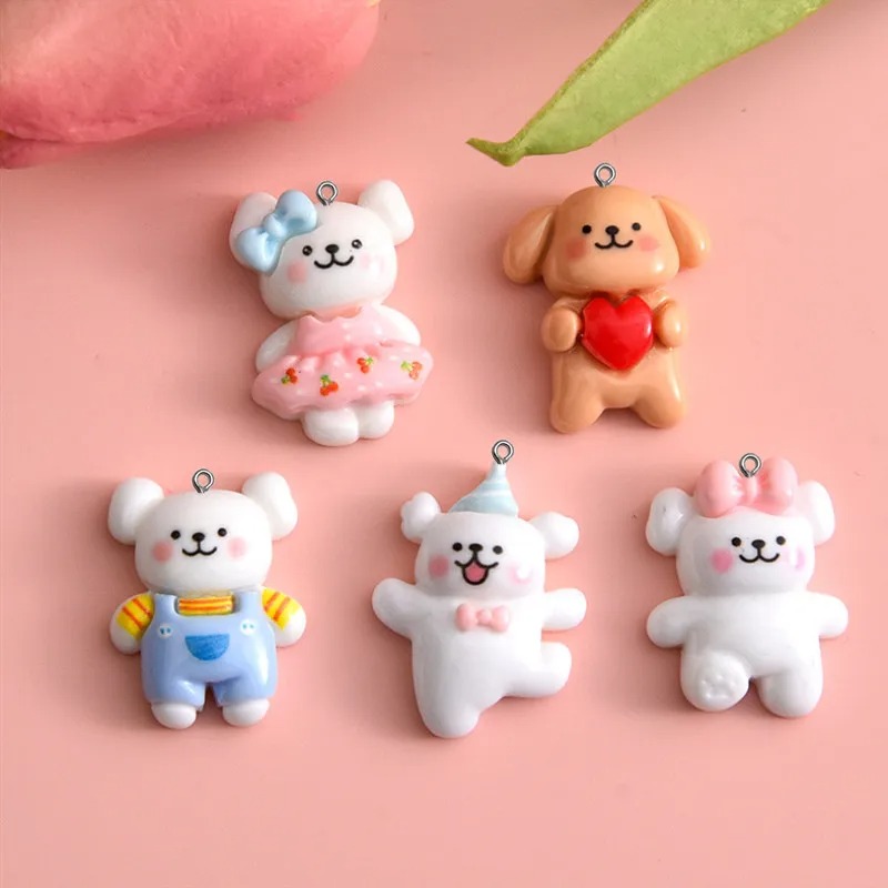 Resin Art Kits For Adults - 10 個漫画犬樹脂チャームキーリングペンダントジュエリー作成 DIY 手作りブレスレットネックレスイヤリングフローティングクラフトアクセサリー