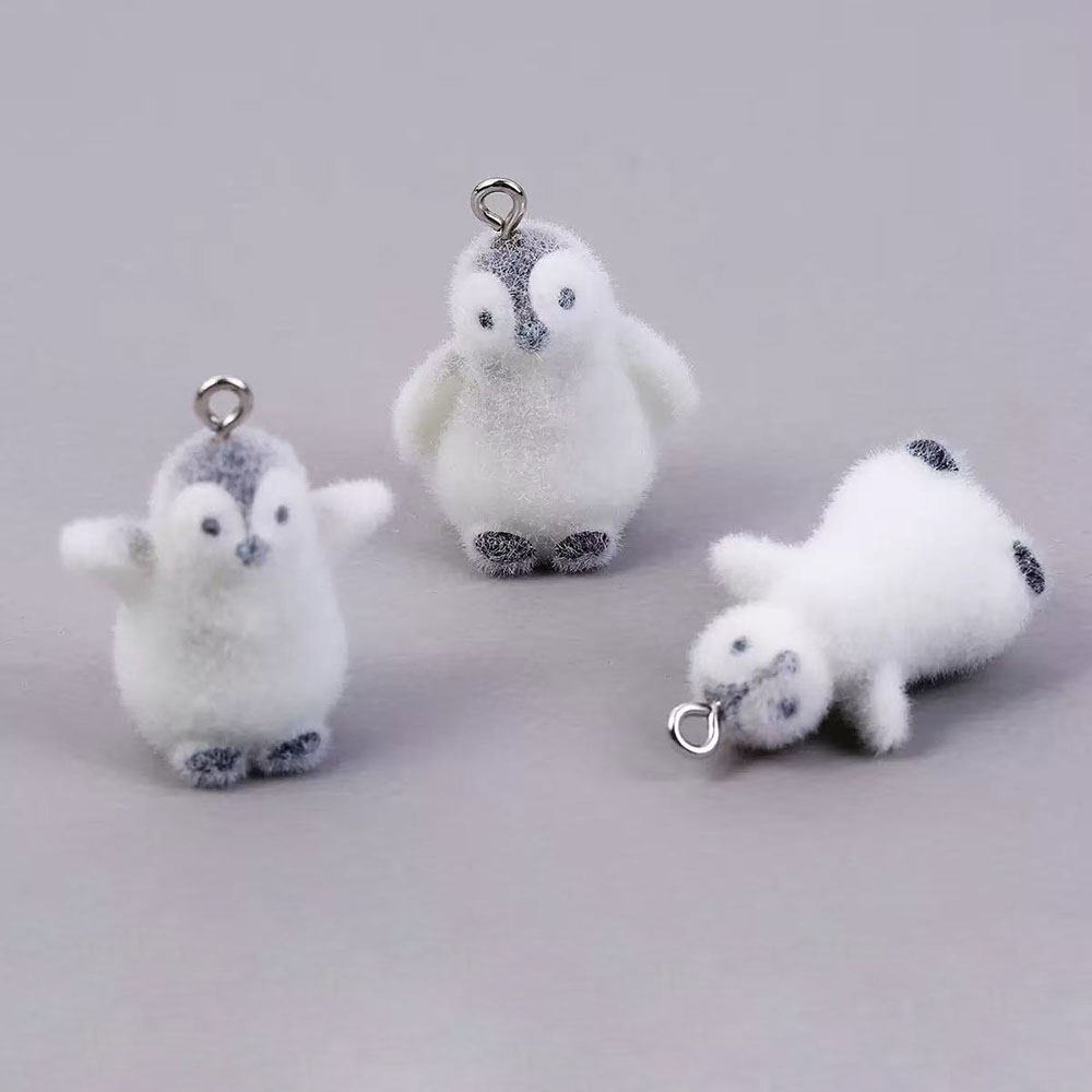 Resin Art Kits For Adults - 5個入り フロッキング加工 小さなペンギン レジンチャーム 動物ペンダント DIY