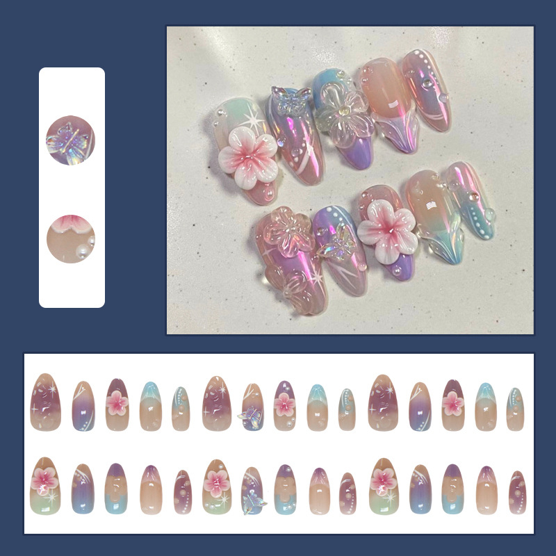 30枚入りフェイクネイル 3Dフラワー スター バタフライ  - Resin Art Design For Wedding のレビューと価格