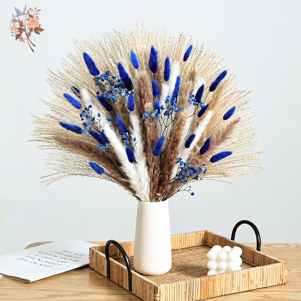 70 茎ブルーふわふわウサギの尻尾ススキの束ドライフラワーブ - Dried Flower Pressed のレビューと価格