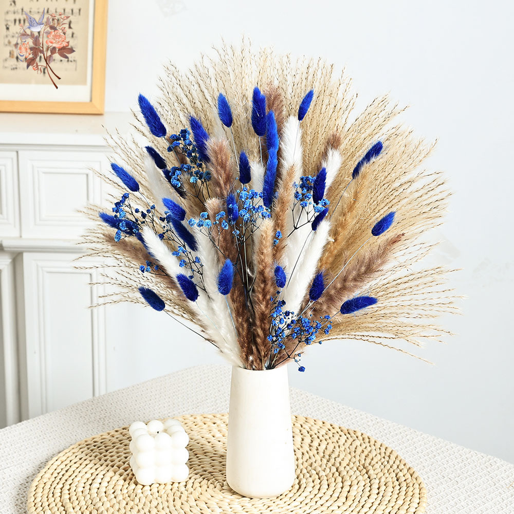70 茎ブルーふわふわウサギの尻尾ススキの束ドライフラワーブ - Dried Flower Pressed のレビューと価格