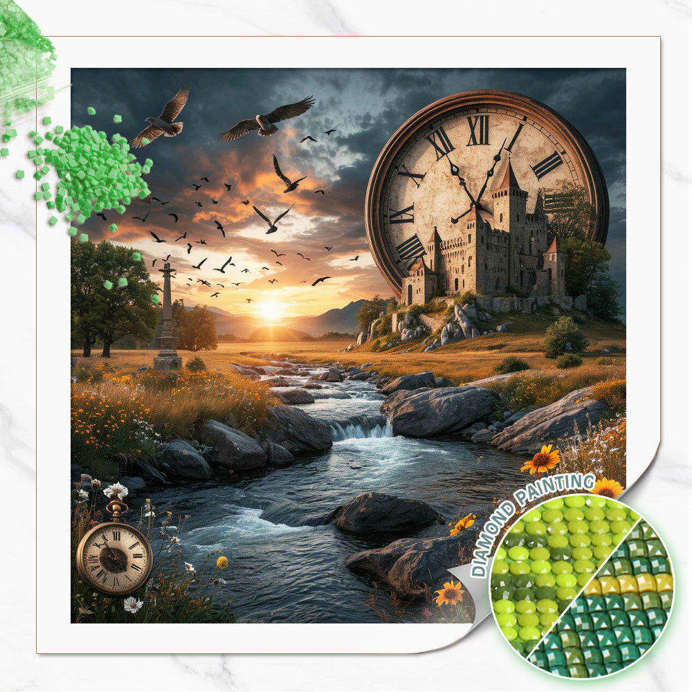 Huacanダイヤモンドペインティング「荒野の城と巨大時計」 - Resin Art Clock のレビューと価格