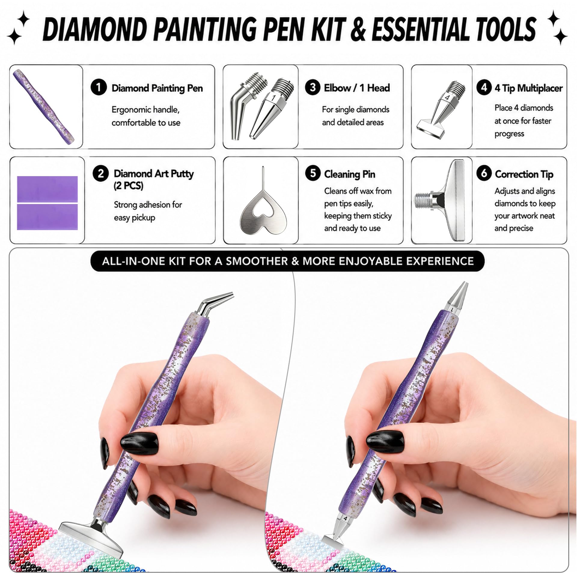 ダイヤモンドペインティングアートペン、曲がったペン先、サイズ - Resin Art Tools のレビューと価格