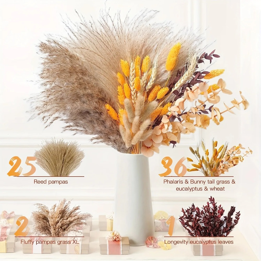 80 個のナチュラルドライフラワーブーケ家の装飾ススキ葦草ウ - Dried Flower Pressed のレビューと価格
