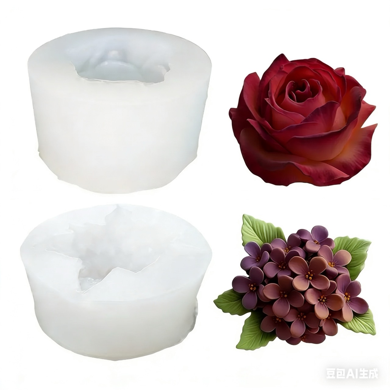 3Dローズライラックフラワーシリコンモールド2個、樹脂やキャ - Resin Art Design For Wedding のレビューと価格